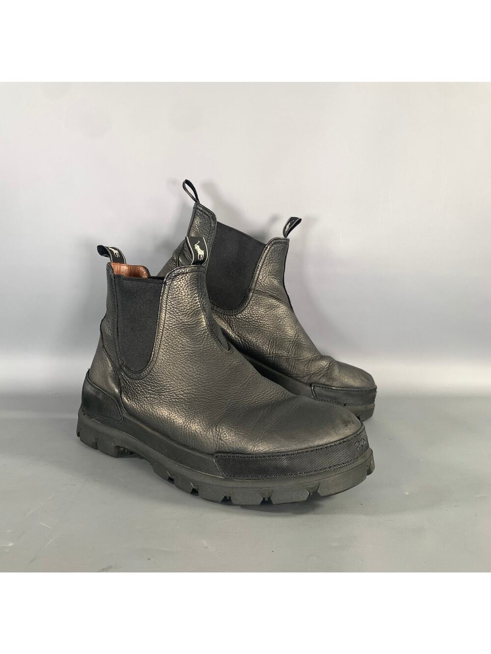 POLO Size 10.5 Black Crackled Leather Chelsea Boots